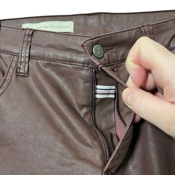 Anthropologie Pilcro Coated Skinny Pants Women’s Size 32 Burgundy Lace Hem - Picture 6 of 16